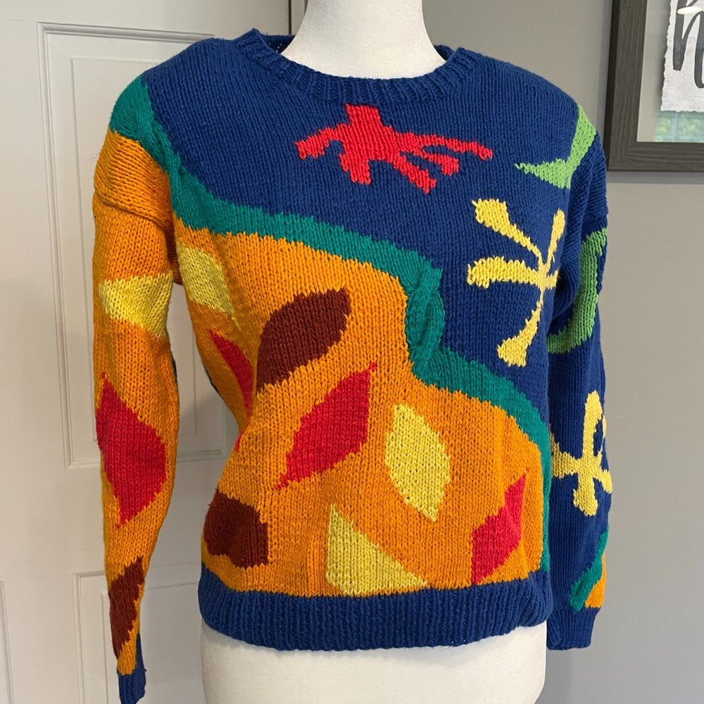 Vintage Jack Winter Petite Vibrant Colors Abstract Women’s Sweater Small - Picture 2 of 11